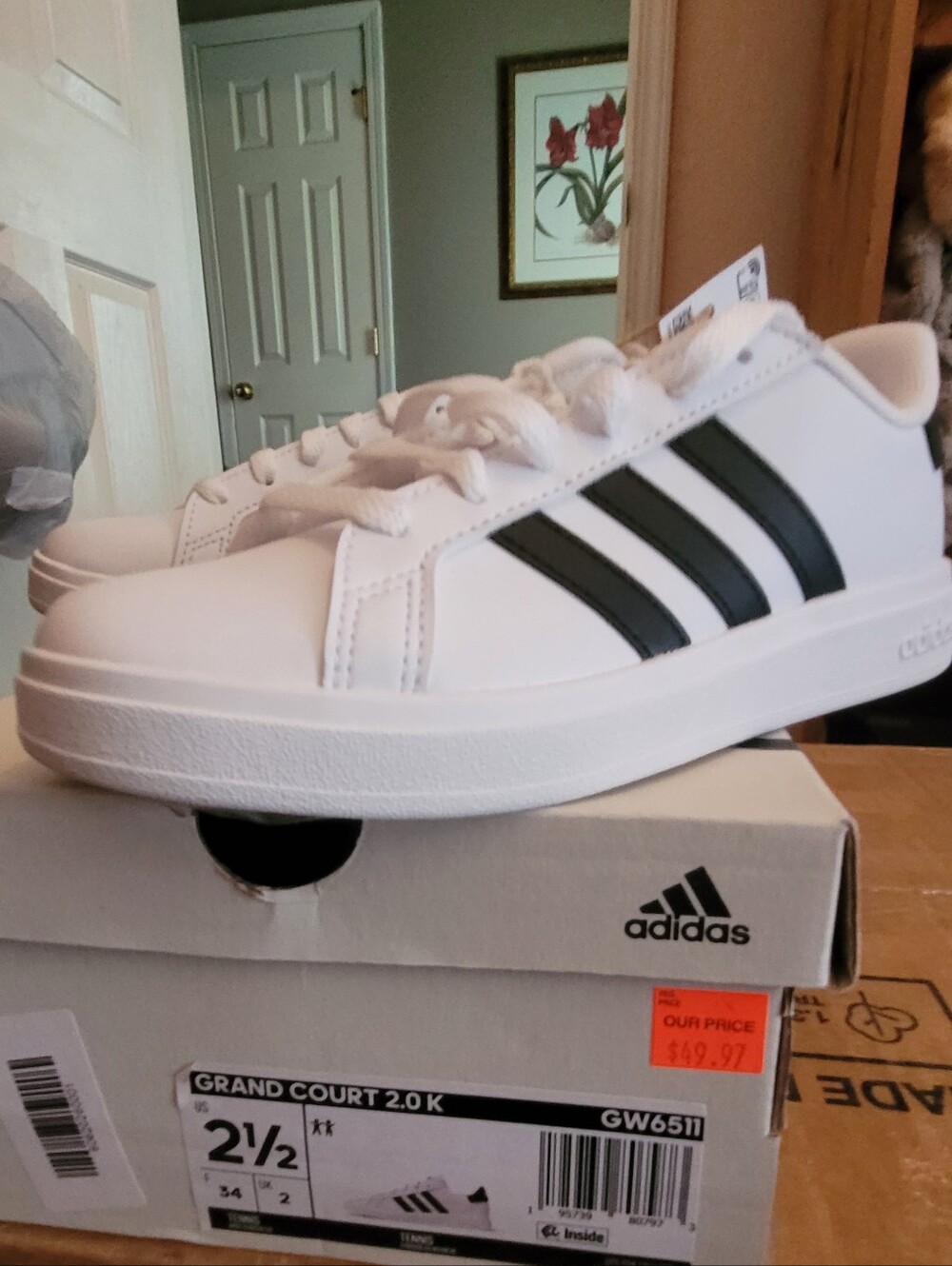 Adidas Grand Court 2.0k White and Black Low-Top Sneakers